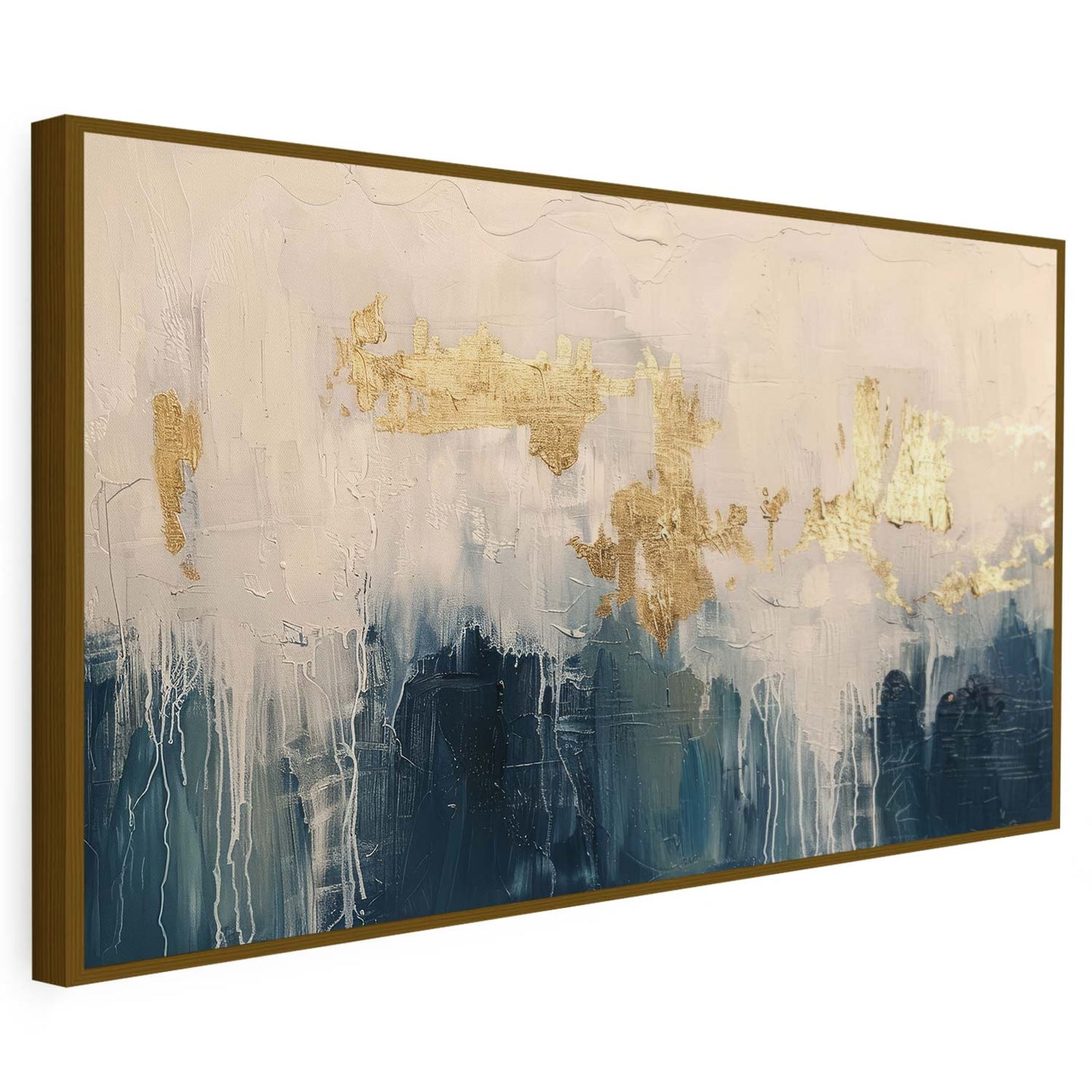 Tableau sur toile d'abstrait moderne  doré et bleu KWADECO