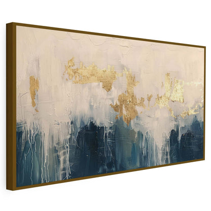 Tableau sur toile d'abstrait moderne  doré et bleu KWADECO