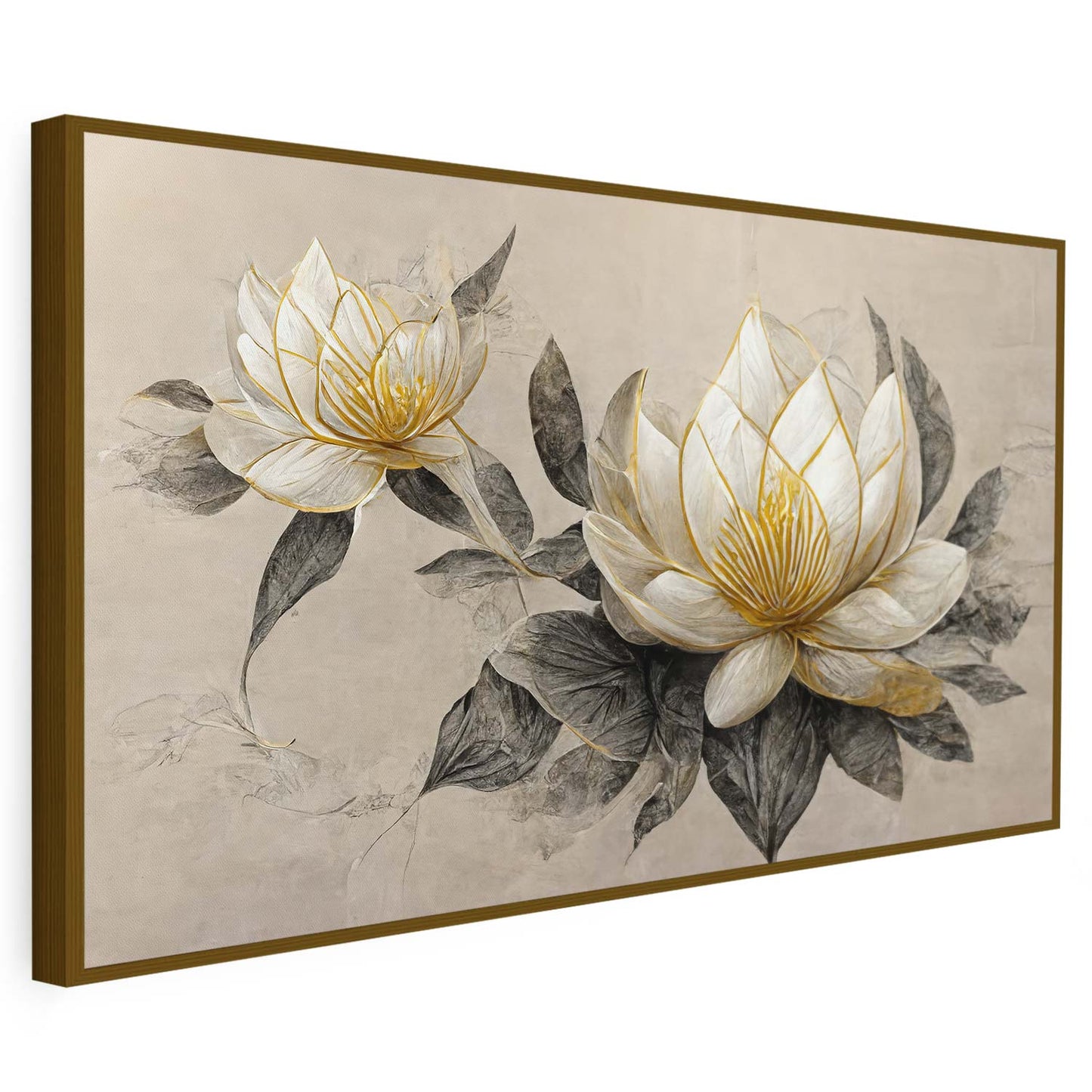 Tableau sur toile de fleurs dorée KWADECO