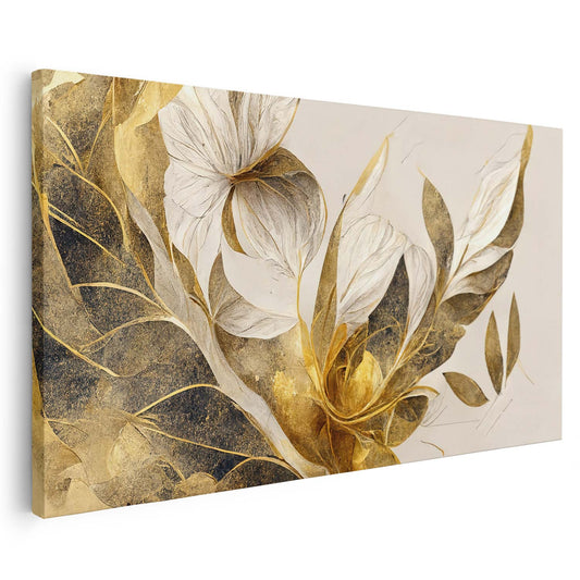 Tableau sur toile de fleurs dorées effet 3D moderne art KWADECO