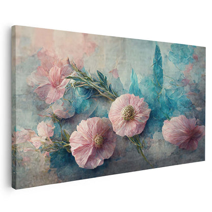 Tableau sur toile de fleurs rose et bleu art KWADECO
