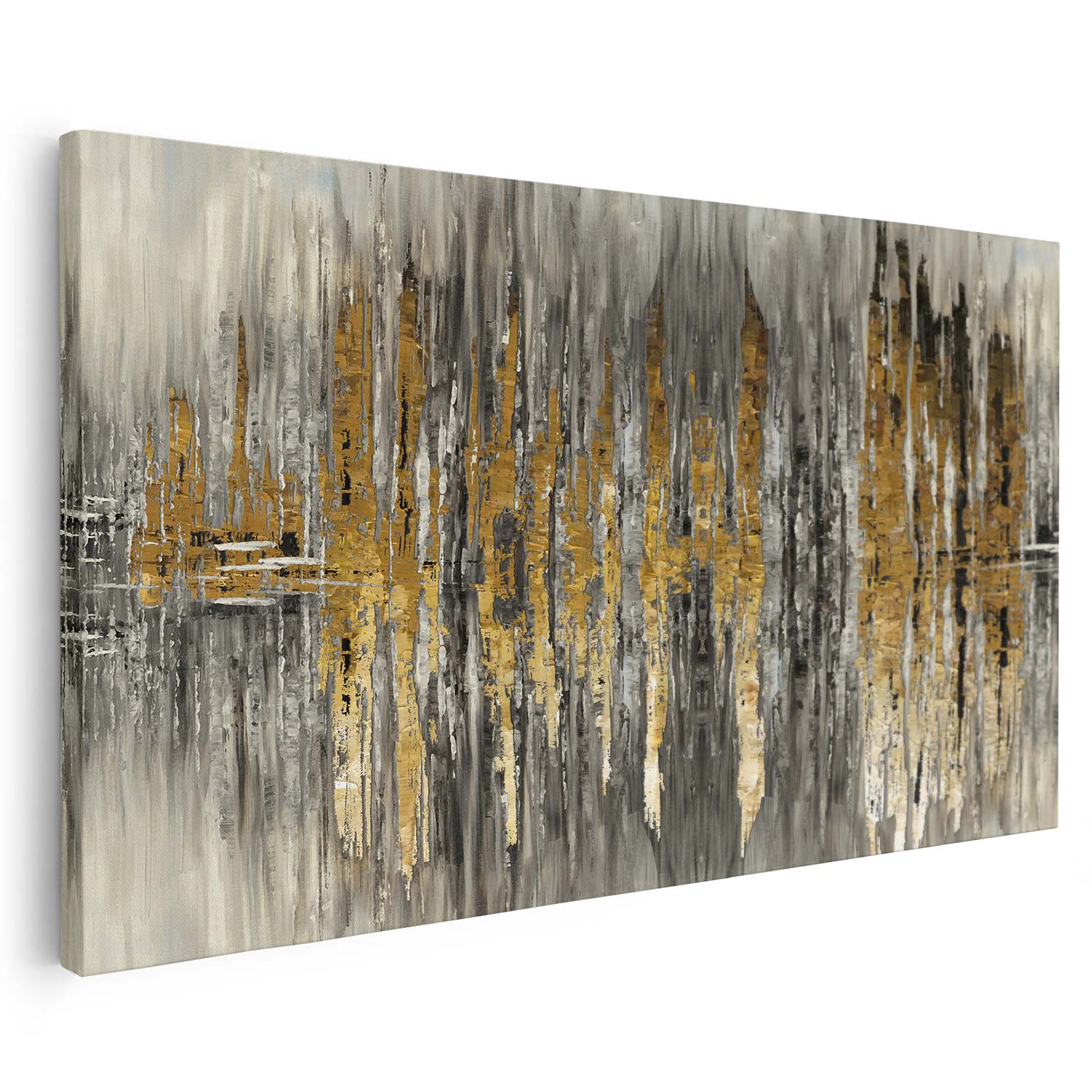 Tableau sur toile abstrait, doré et noir, avec des ondulations KWADECO