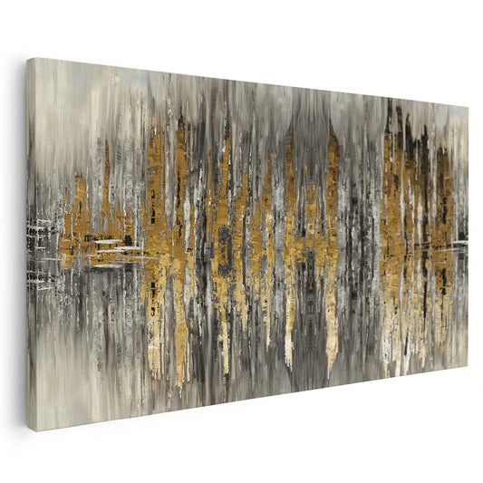 Tableau sur toile abstrait, doré et noir, avec des ondulations KWADECO
