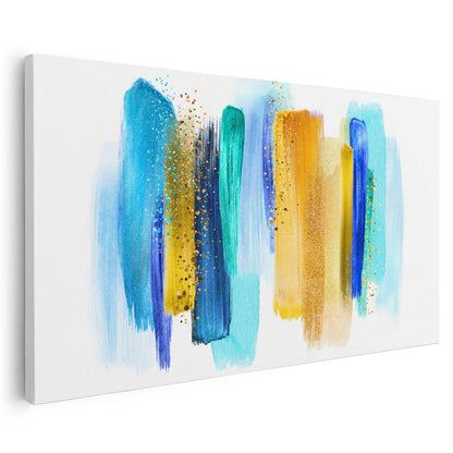 Tableau sur toile de lignes colorées bleu ciel et doré KWADECO