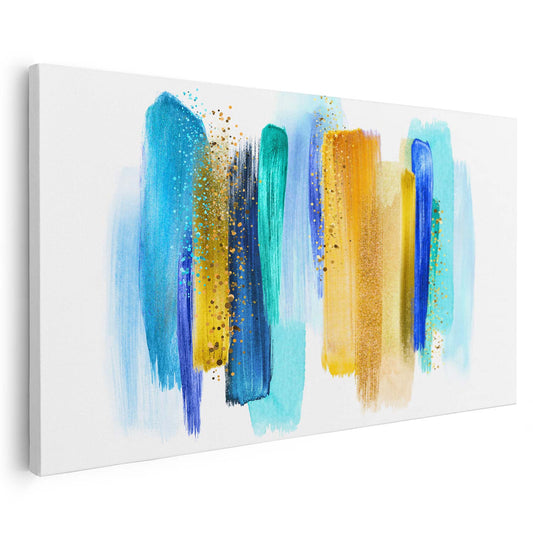Tableau sur toile de lignes colorées bleu ciel et doré KWADECO