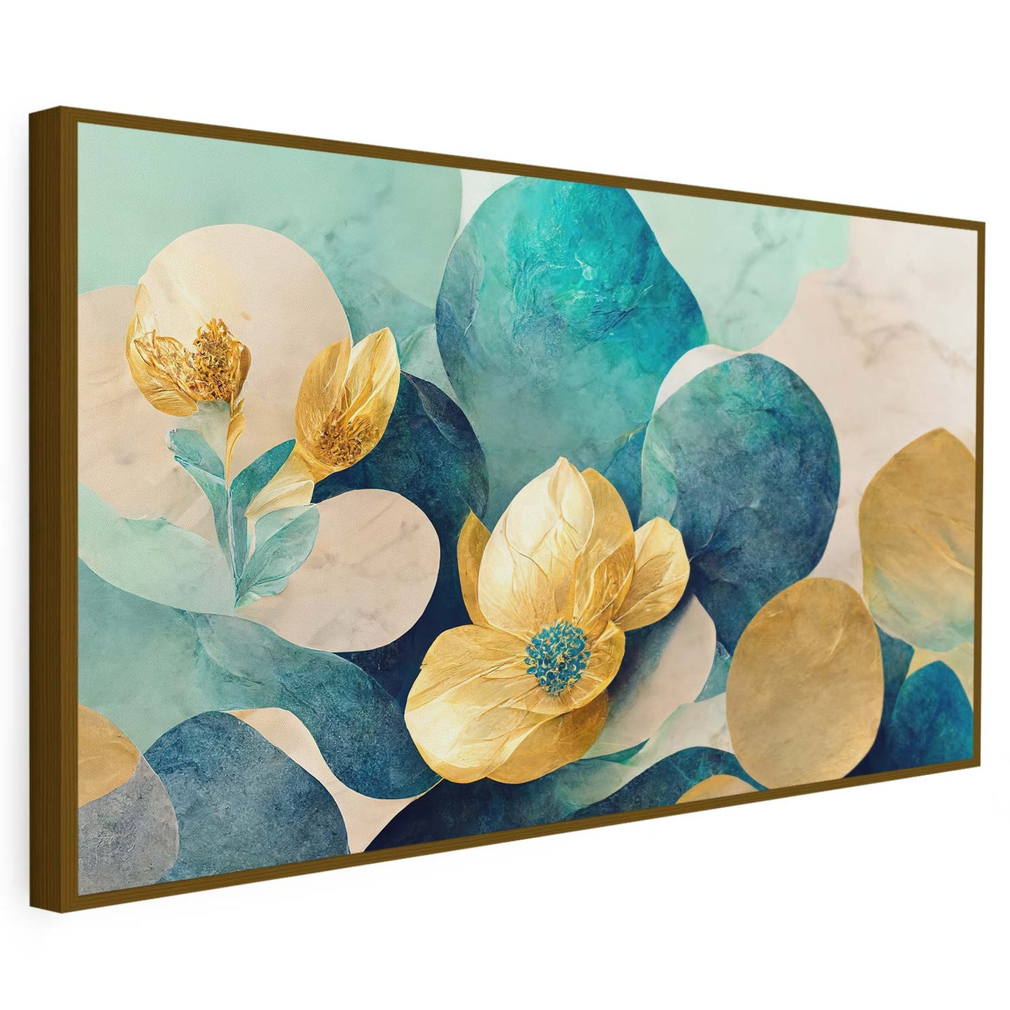 Tableau sur toile de fleurs dorées style 3d KWADECO