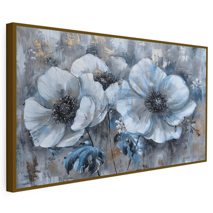 Tableau sur toile d'abstrait fleur bleu avec doré KWADECO