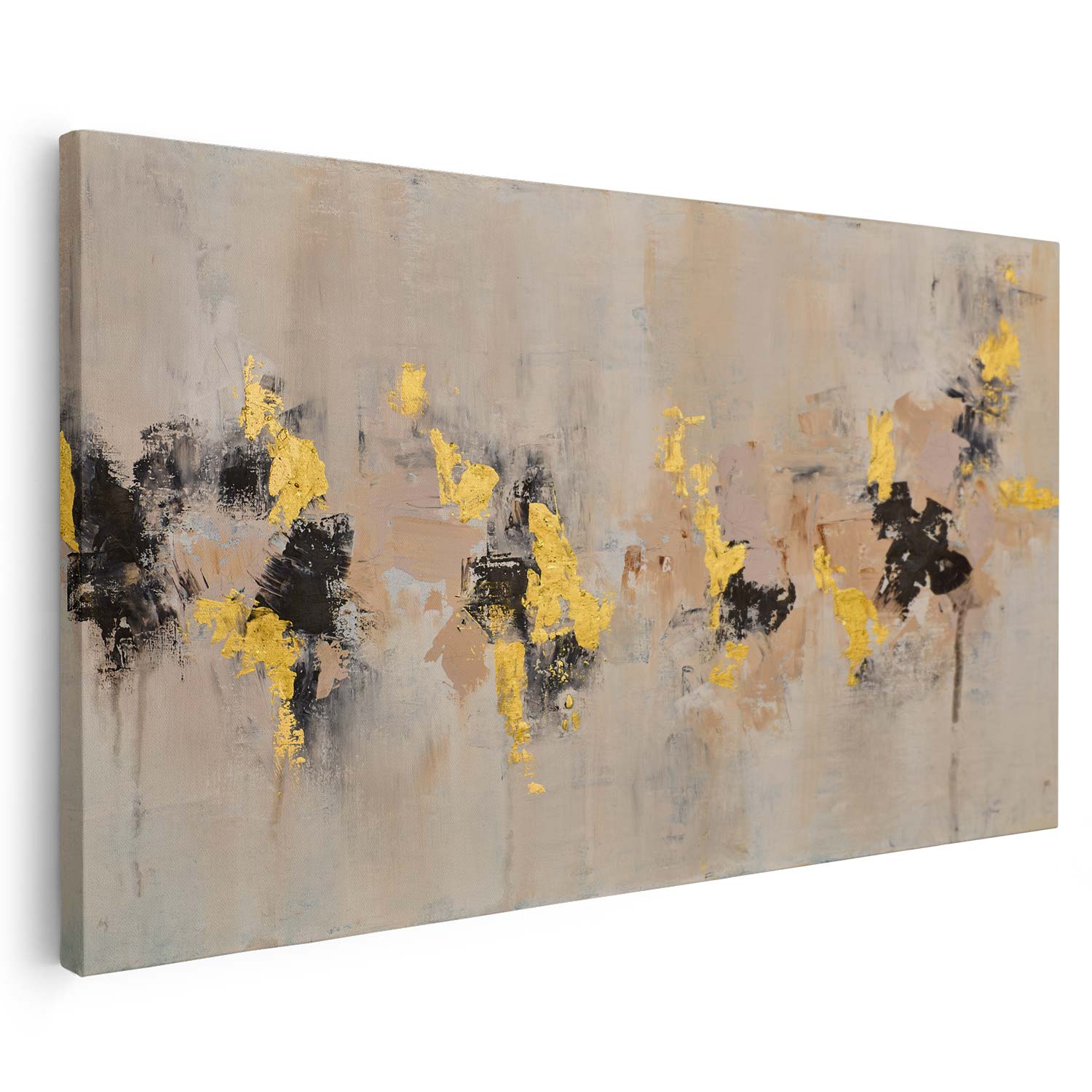 Tableau sur toile d'abstrait doré avec touche noir KWADECO
