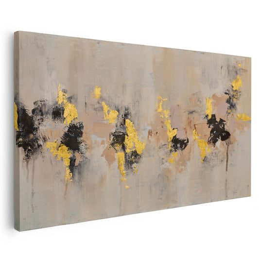 Tableau sur toile d'abstrait doré avec touche noir KWADECO