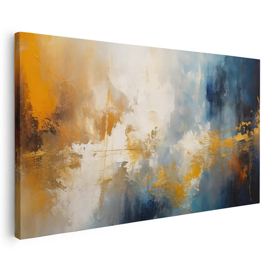 Tableau sur toile abstrait mélange entre le bleu et doré moderne KWADECO