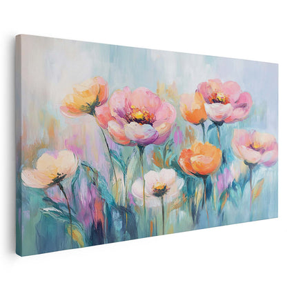 Tableau sur toile d'abstrait de fleur rose et orangé KWADECO