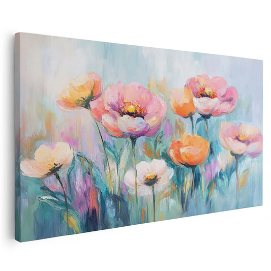Tableau sur toile d'abstrait de fleur rose et orangé KWADECO