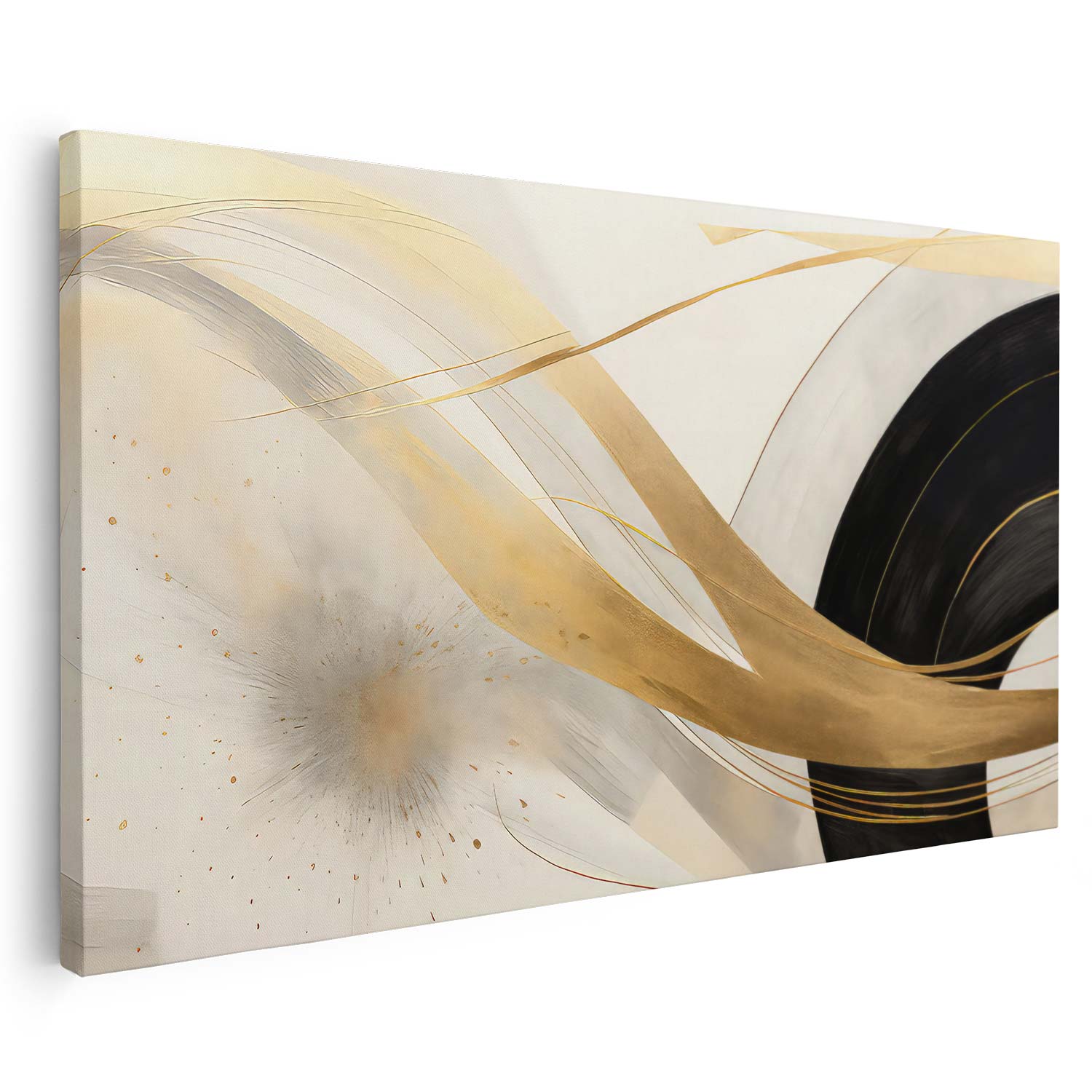 Tableau sur toile abstrait de lignes doré et noir moderne art KWADECO