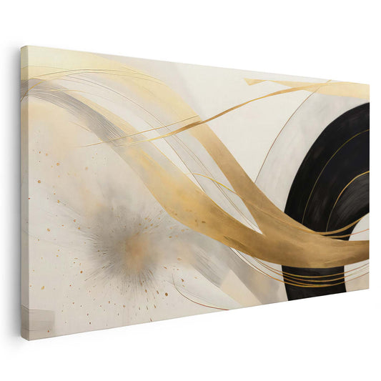 Tableau sur toile abstrait de lignes doré et noir moderne art KWADECO