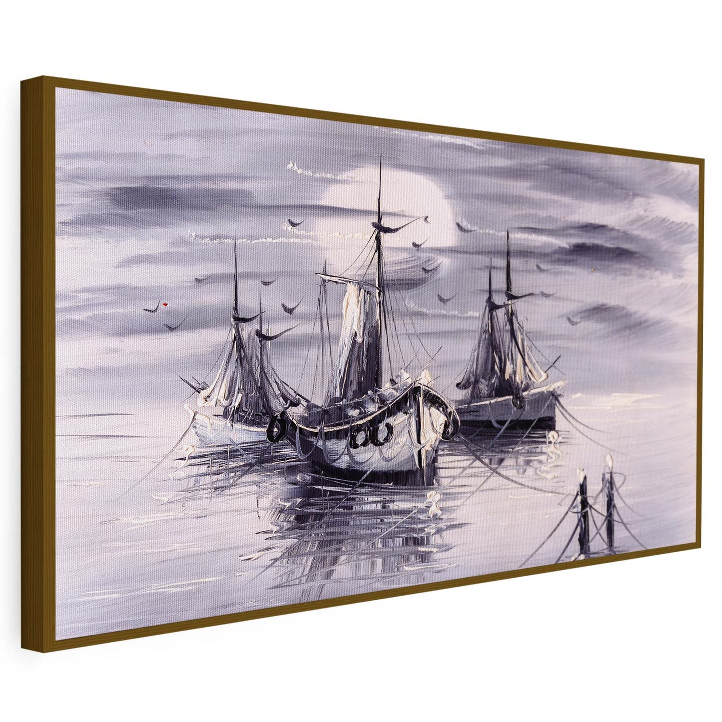 Tableau sur toile d'un navire et de la lune gris KWADECO