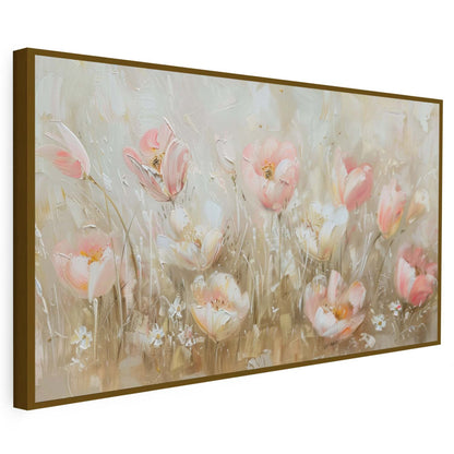 Tableau sur toile d'abstrait de fleur rose et blanc KWADECO