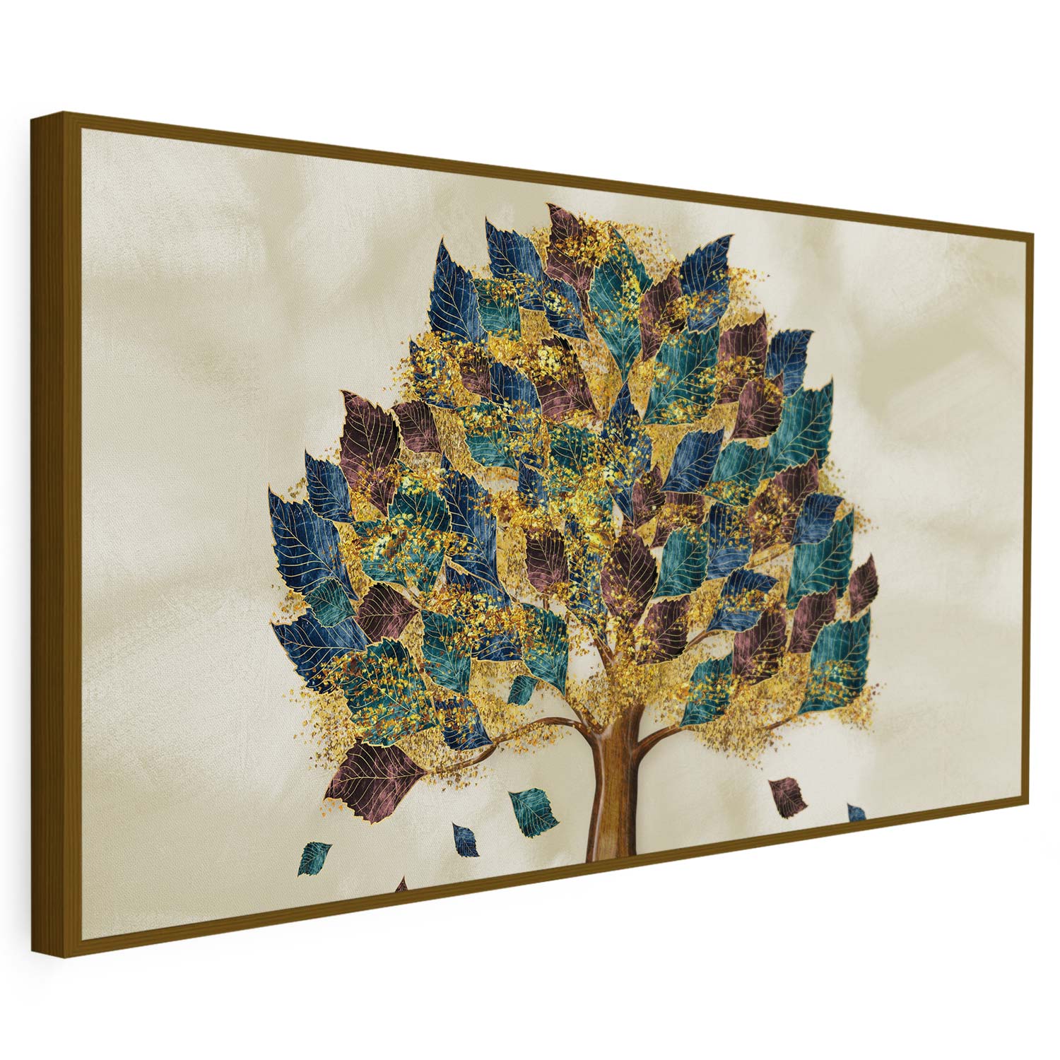 Tableau sur toile d'arbre doré sur un fond beige KWADECO