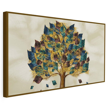Tableau sur toile d'arbre doré sur un fond beige KWADECO