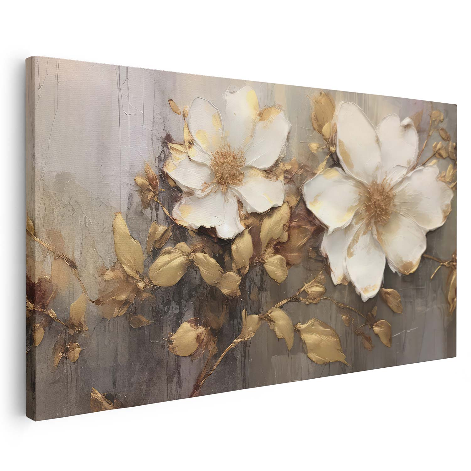 Tableau sur toile de fleurs dorées effet 3d KWADECO