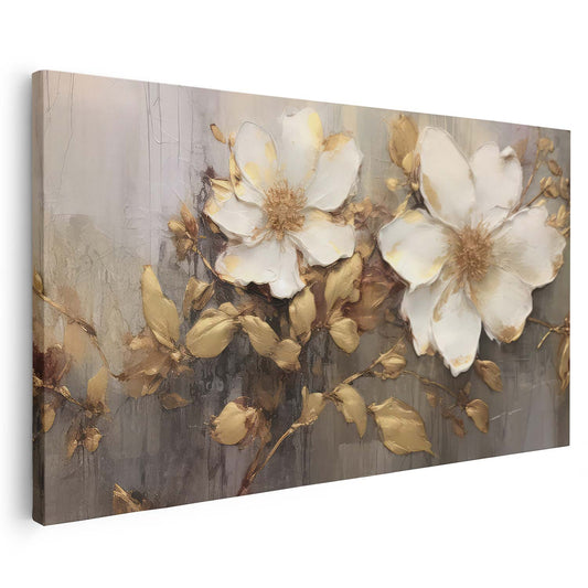 Tableau sur toile de fleurs dorées effet 3d KWADECO