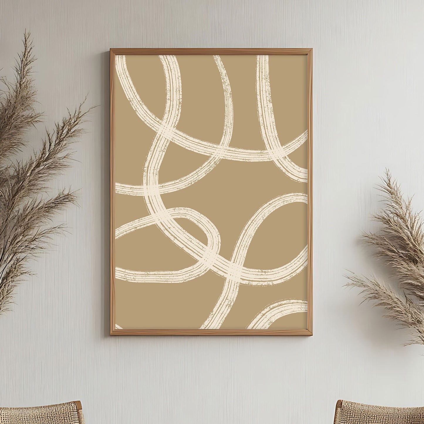 Affiche moderne motifs au trait sur fond beige