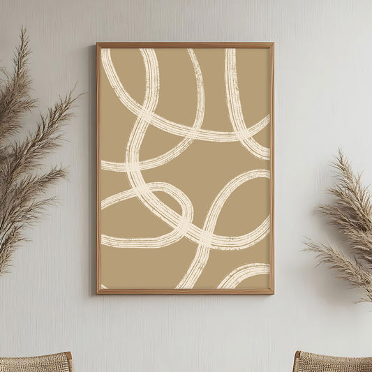 Affiche moderne motifs au trait sur fond beige