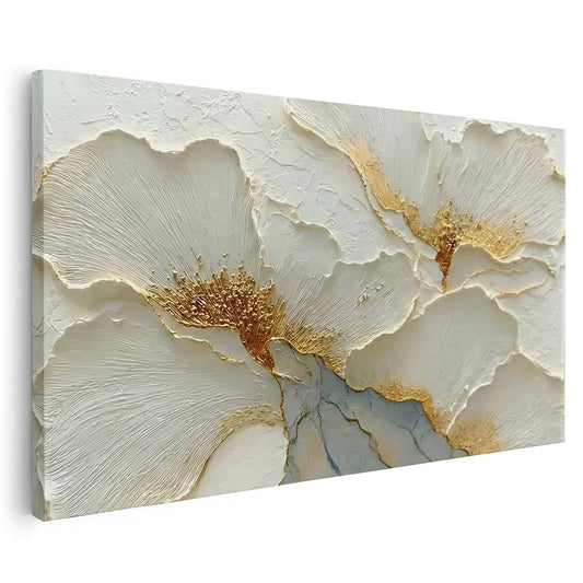Tableau fleurs blanches et dorées style moderne pour décoration murale élégante