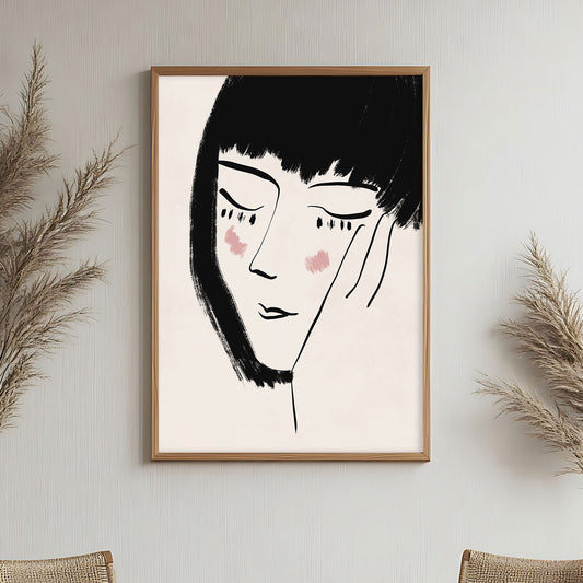 Portrait féminin en line art visage minimaliste