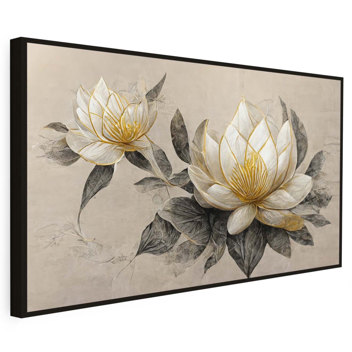 Tableau sur toile de fleurs dorée KWADECO