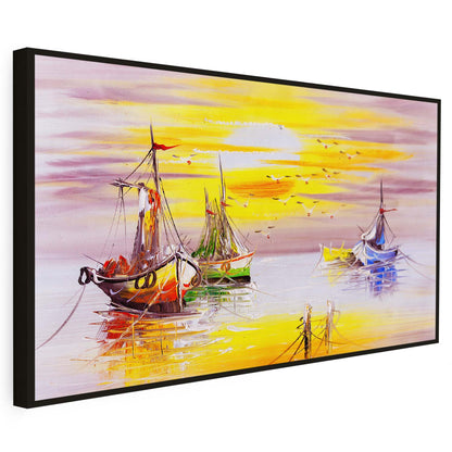 Tableau sur toile d'un navire et de la lune KWADECO