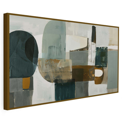 Tableau sur toile d'abstrait moderne de forme vert et doré KWADECO