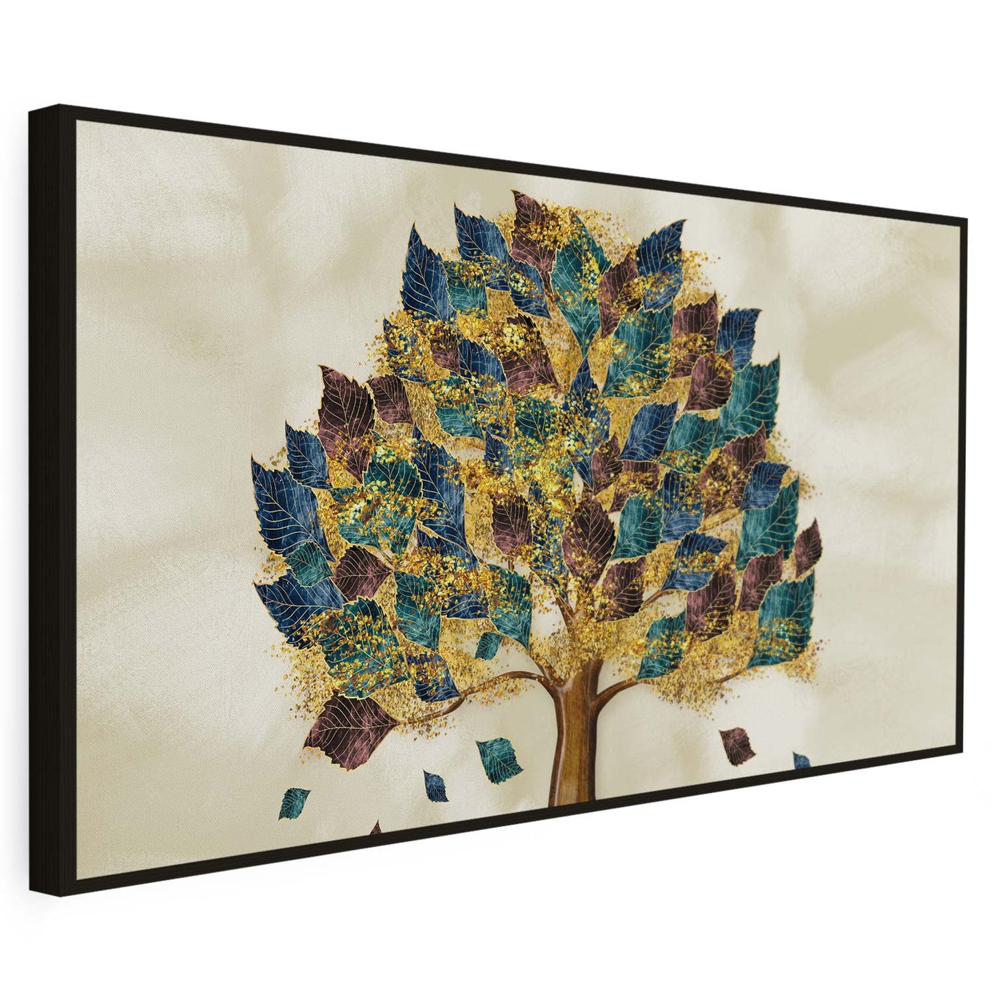 Tableau sur toile d'arbre doré sur un fond beige KWADECO