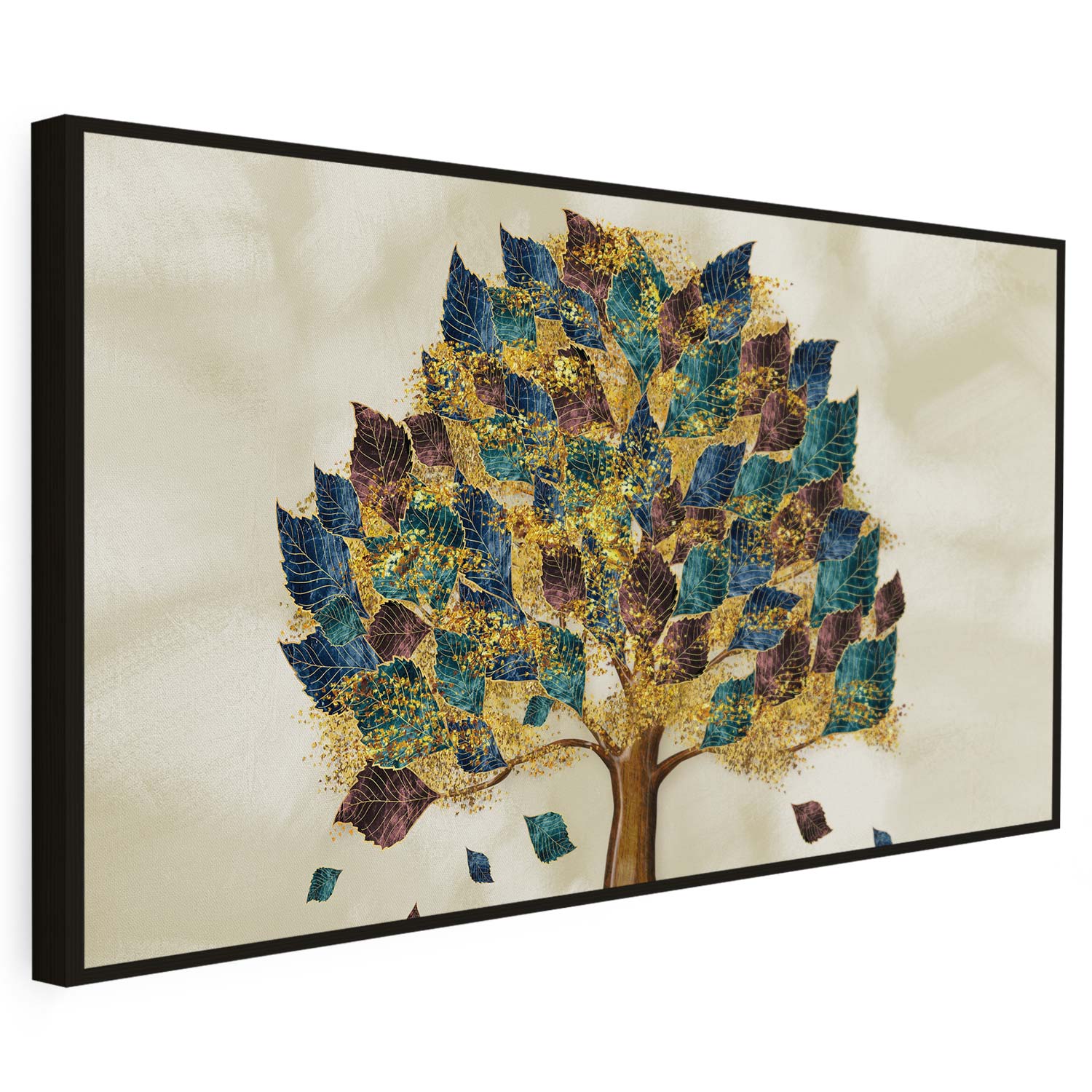 Tableau sur toile d'arbre doré sur un fond beige KWADECO
