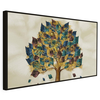Tableau sur toile d'arbre doré sur un fond beige KWADECO
