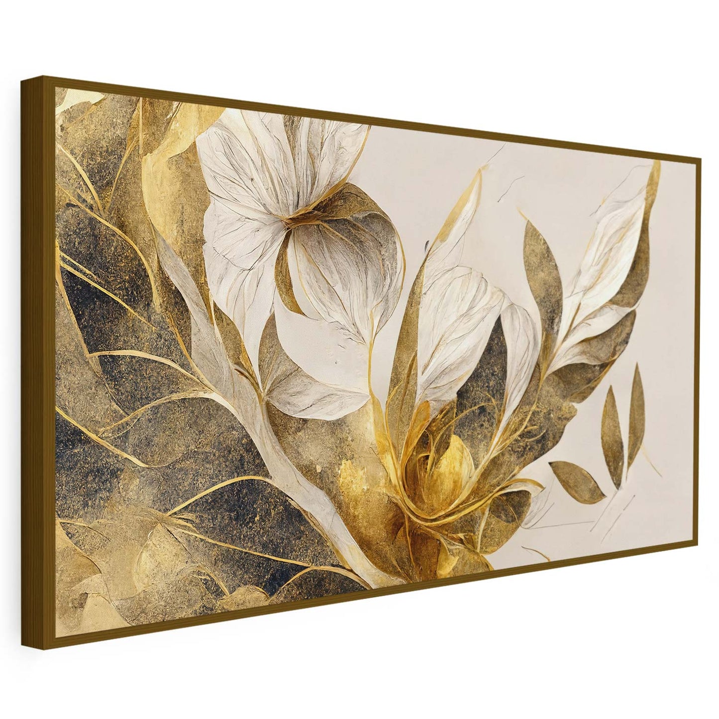 Tableau sur toile de fleurs dorées effet 3D moderne art KWADECO