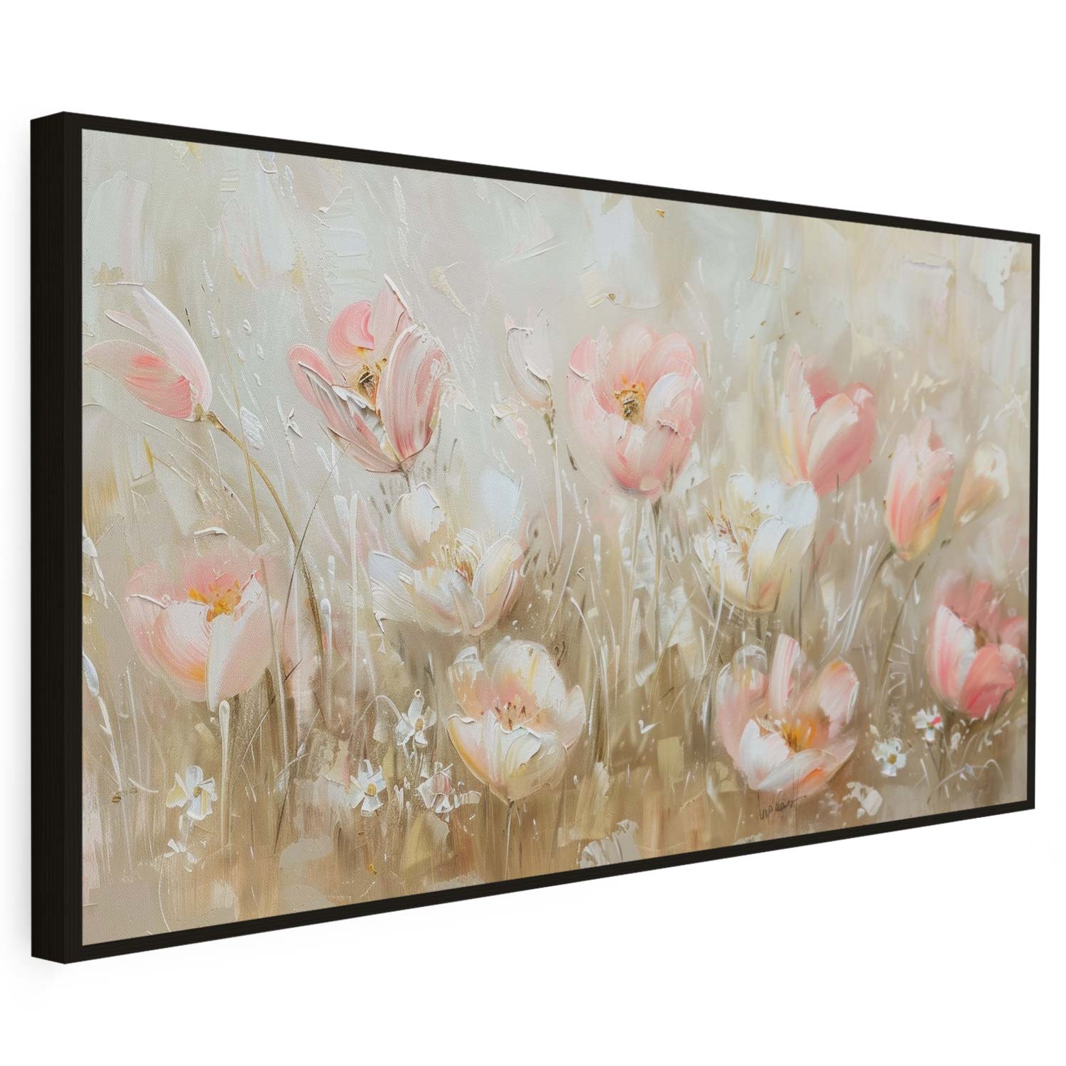 Tableau sur toile d'abstrait de fleur rose et blanc KWADECO