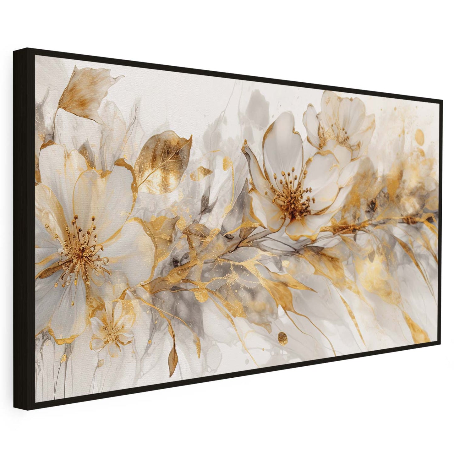 Tableau sur toile de fleurs dorées sur un fond banc KWADECO