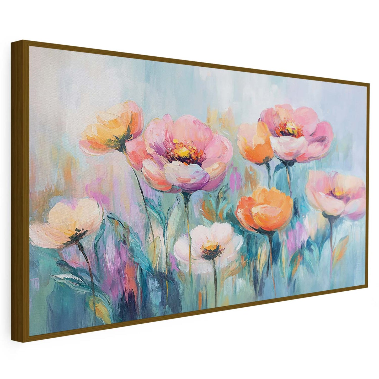 Tableau sur toile d'abstrait de fleur rose et orangé KWADECO
