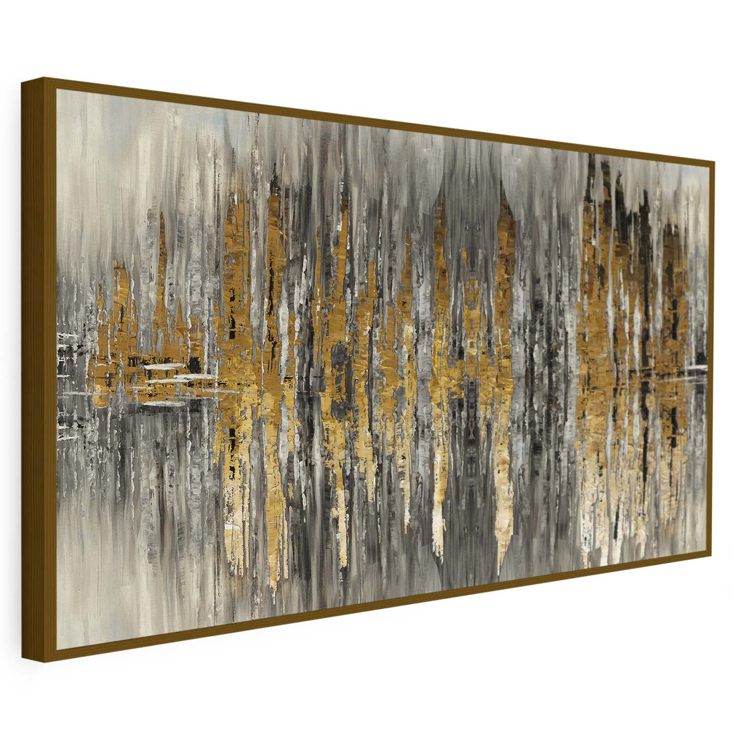 Tableau sur toile abstrait, doré et noir, avec des ondulations KWADECO
