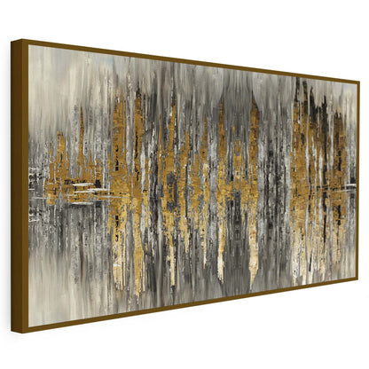 Tableau sur toile abstrait, doré et noir, avec des ondulations KWADECO