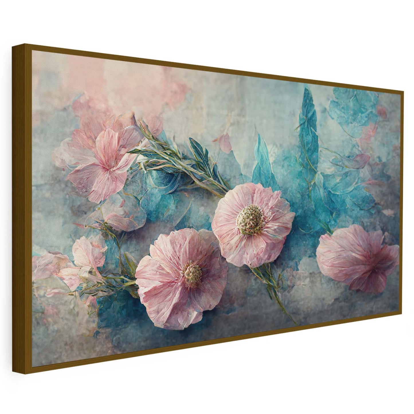 Tableau sur toile de fleurs rose et bleu art KWADECO