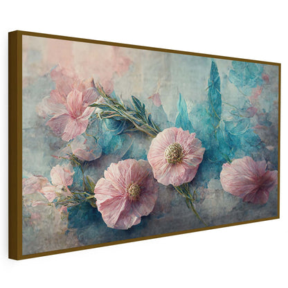 Tableau sur toile de fleurs rose et bleu art KWADECO