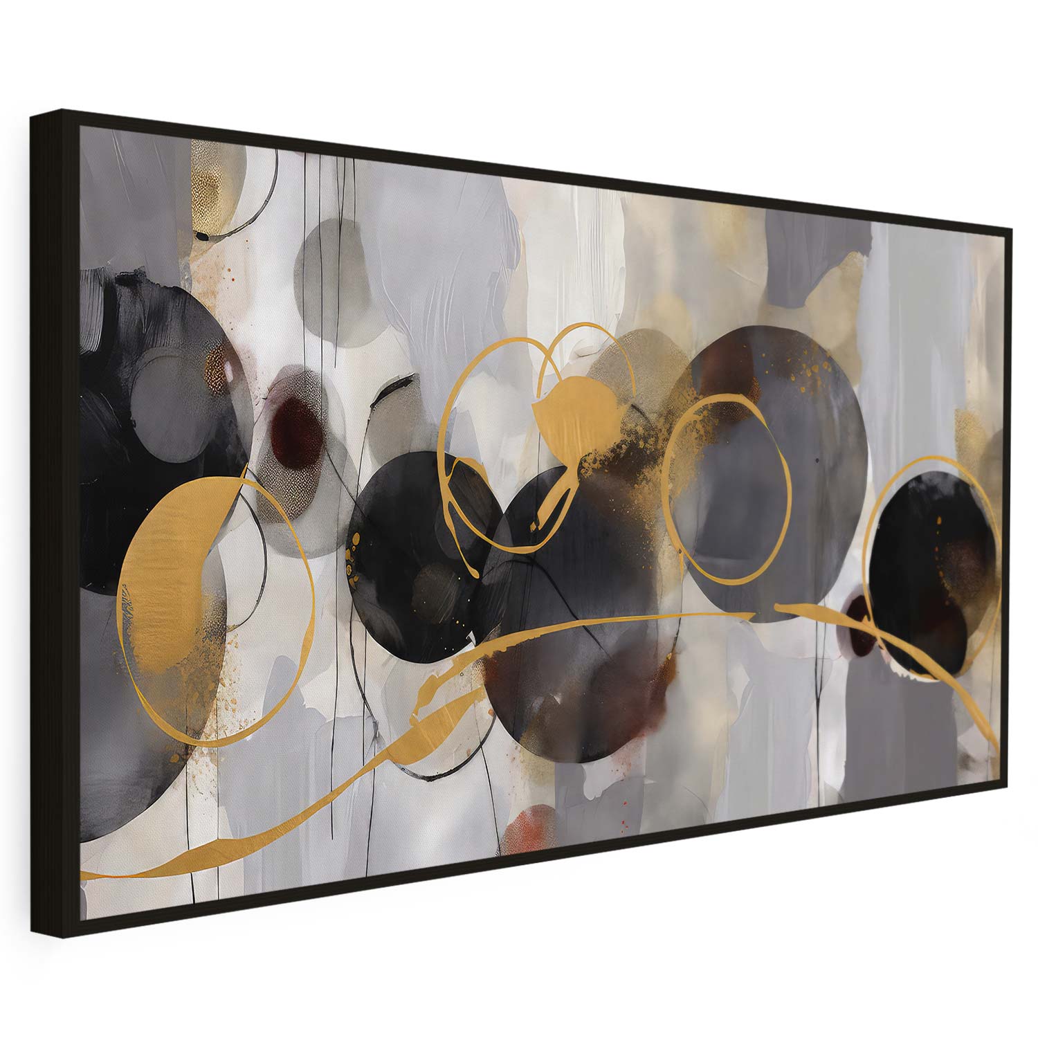 Tableau abstrait de cercles noir et doré KWADECO