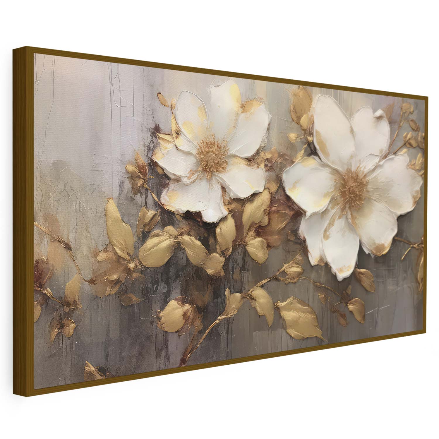 Tableau sur toile de fleurs dorées effet 3d KWADECO