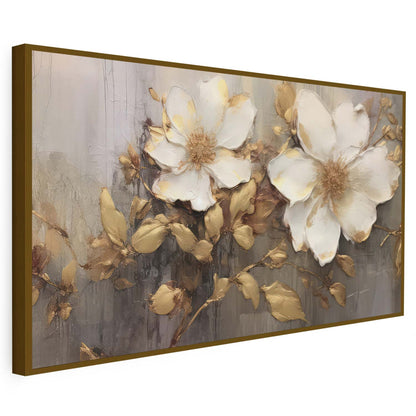 Tableau sur toile de fleurs dorées effet 3d KWADECO