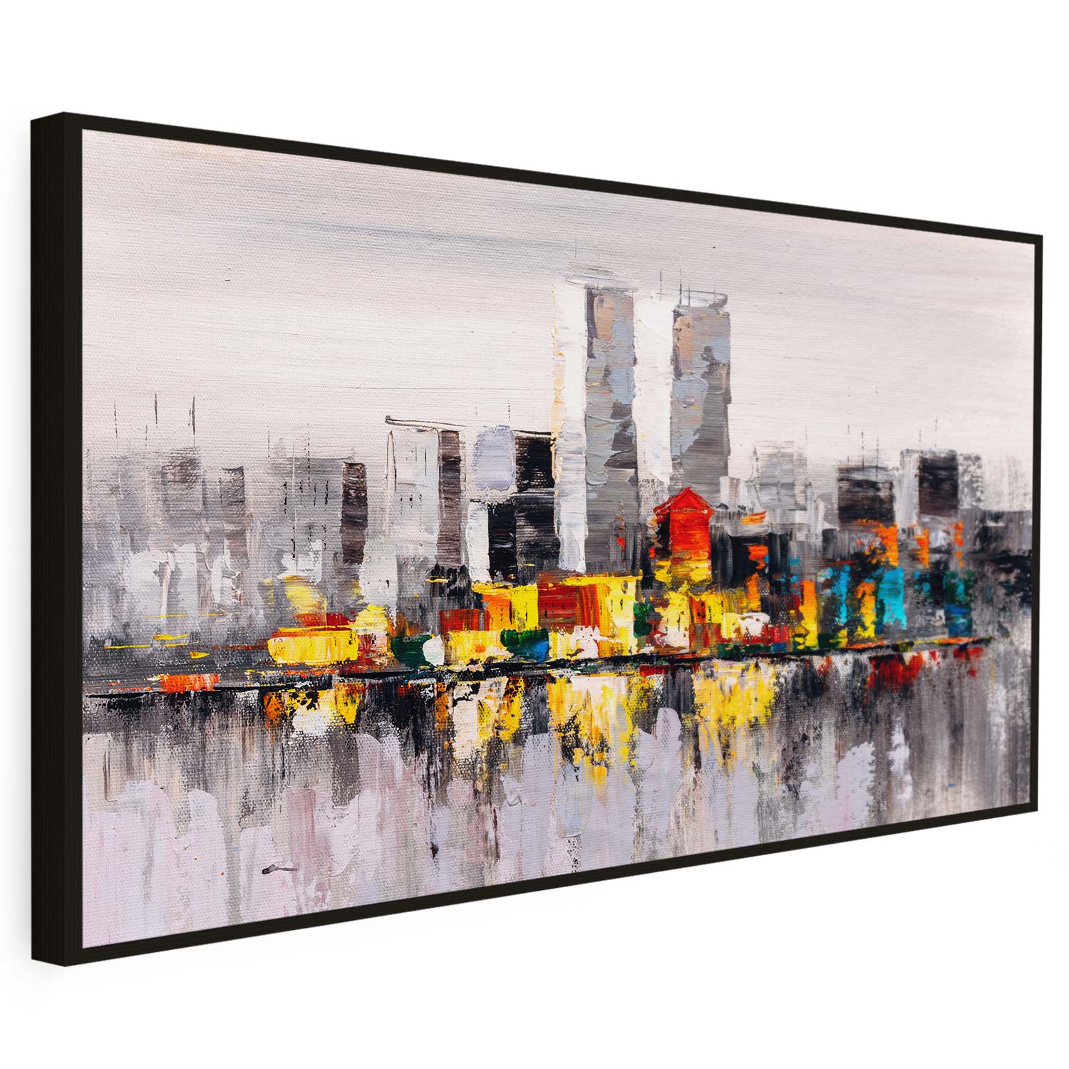 Tableau sur toile verticale de ville colorée sur fond gris KWADECO