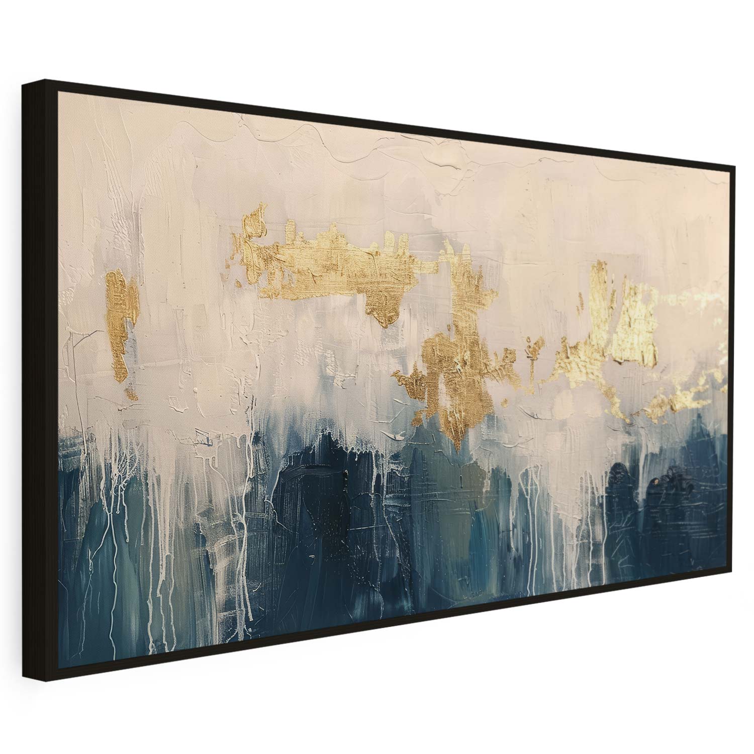 Tableau sur toile d'abstrait moderne  doré et bleu KWADECO