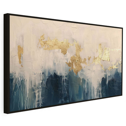 Tableau sur toile d'abstrait moderne  doré et bleu KWADECO