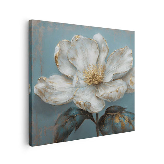 Tableau carré sur toile de fleur blanche KWADECO
