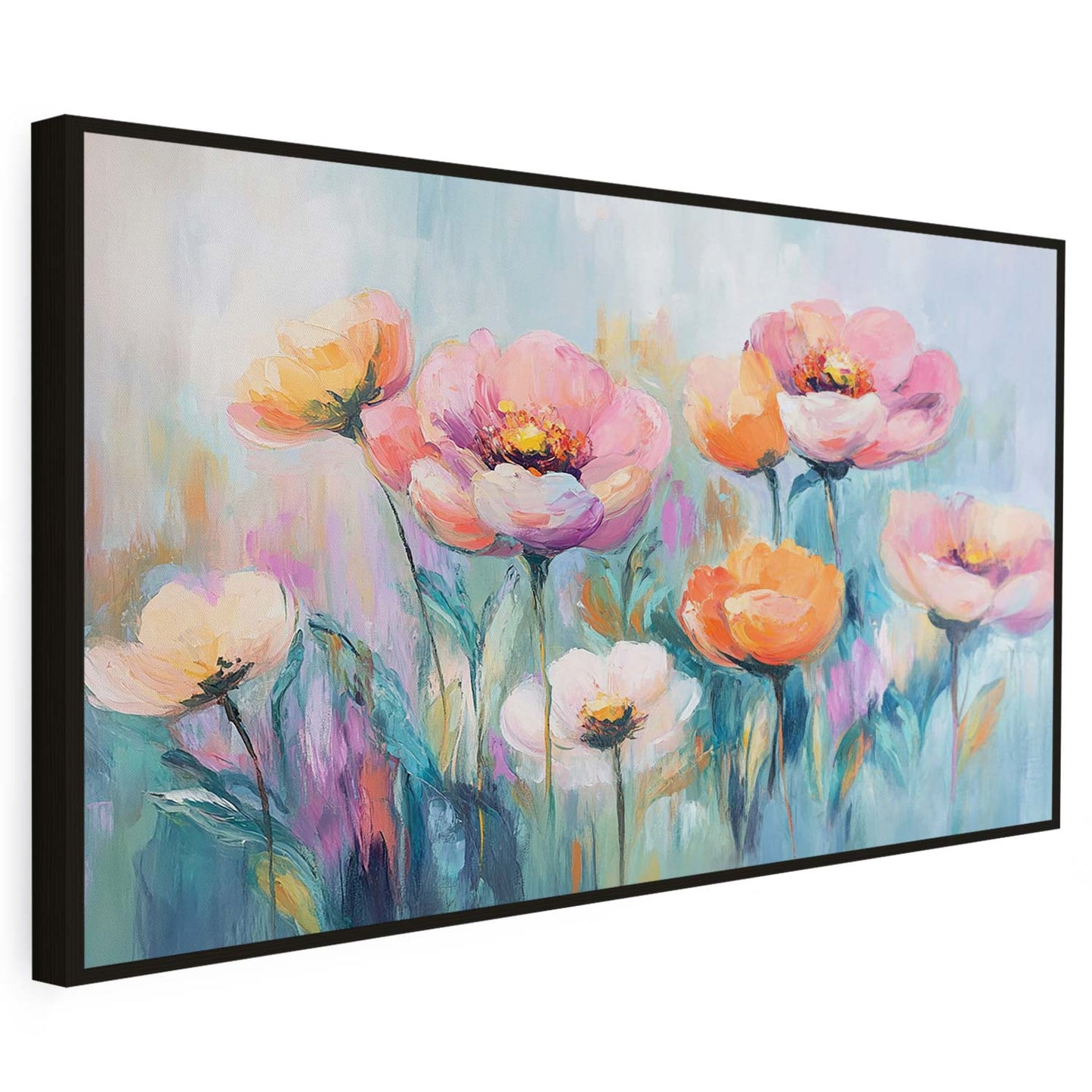 Tableau sur toile d'abstrait de fleur rose et orangé KWADECO